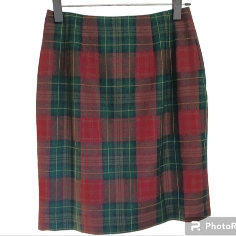 90s Lands End Wool Plaid Tartan Straight Skirt Scotland Dark Academia Size 10